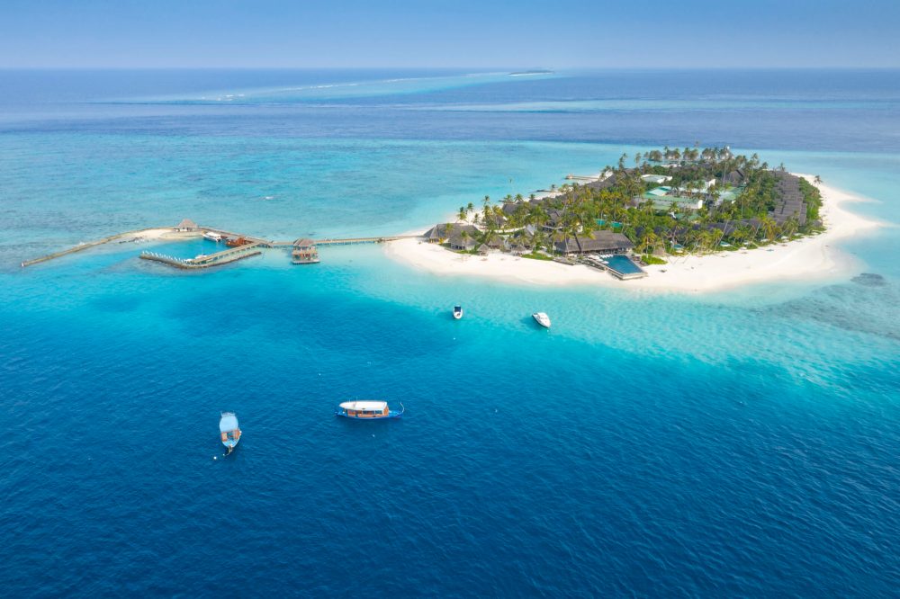 Aerial of the beautiful Fushifaru Lhaviyani Atoll, Maldives